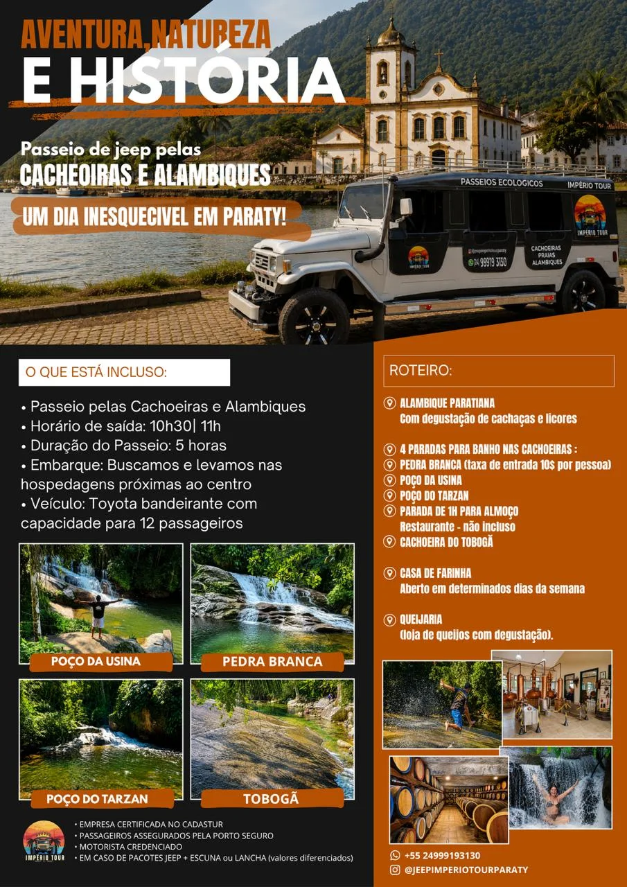 Passeio de jeep pelas cachoeiras e alambiques de Paraty